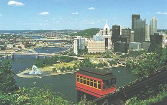 Pittsburgh form the Duquesne Incline ~ Years ago, there were 17 inclines in Pittsburgh.  There are two left - the Monongahela Incline and the Duquesne Incline.

As elementary students, we had to learn to spell the names of the three rivers:  Monongahela, Allegheny and Ohio.
