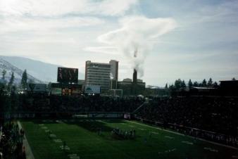 UM, November 24, 2007. ~  Never got about 20 degrees! Looking south down the Bitterroot Valley; Sapphires to the east (left). The view from the north end zone is spectacular. 