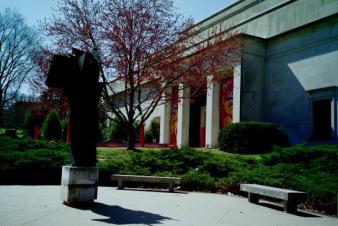 Red flowered maple; red lanterns. ~  Spring 2006? in Kansas. In front of Spenser Art Museum, KU.  