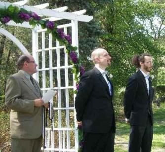 Waiting.... ~ John, the Groom, and his best friend and Best Man, J.T., wait patiently.  Uh huh!  

I think Pastor is giving me the high sign.  *Smile*