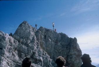 The Zugspitz Summit ~ The tallest mountain in the German Alps, the Zugspitz towers some 10,000 feet.  That's me at the top left of the picture.  *Smile*