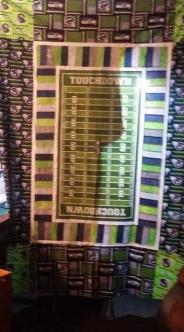 Seahawks Raffle Quilt ~  Made for the fundraiser at work to help raise money for the local Salvation Army  during November and December 2015. 